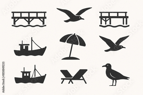 Uruguayan coastal vector icons rugged flat style