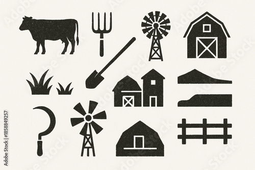 Uruguayan rural life vector icons rugged flat style