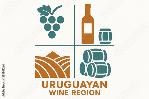 Uruguayan wine region vector icons rugged flat style