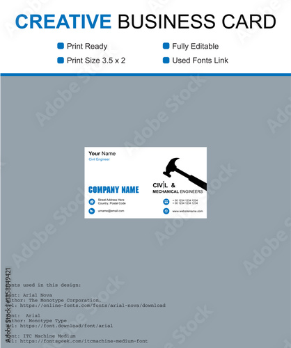 Professional Civil & Mechanical Engineer Business Card Design – Modern Template