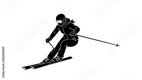 A skier in motion captured in a dynamic skiing pose
