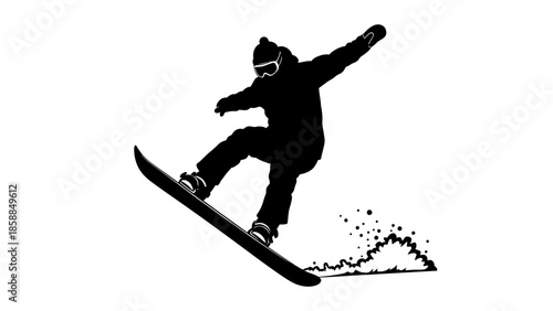 Snowboarder in mid air performing a trick on a snowy slope