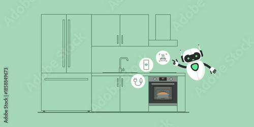Smart oven baking bread and AI robot