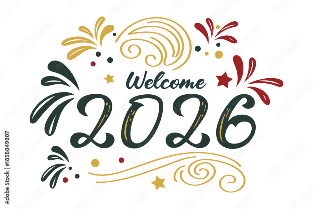 Fototapeta premium Welcome 2026 new year celebration design with festive elements