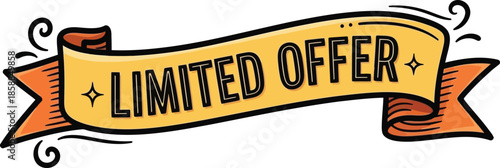 Limited offer ribbon banner hand drawn vector illustration isolated on transparent background, Vector, illustration