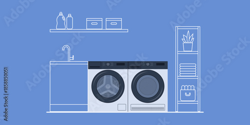 New washing machine and dryer in the laundry room