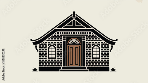 Ornate brick house illustration with a charming traditional design.