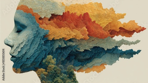 Wallpaper Mural Abstract Female Silhouette with Colorful Layered Papercut Elements and Nature Design Torontodigital.ca