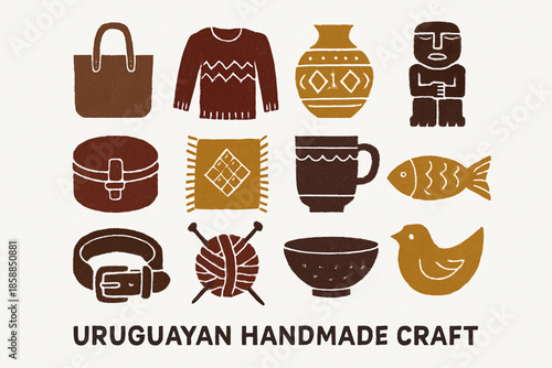 Uruguayan handmade craft vector icons rugged flat style
