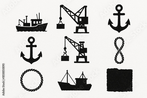 Uruguayan harbor vector icons rugged flat style