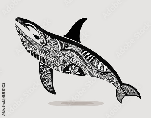 orca silhouette in animal ethnic, polynesia tribal illustration