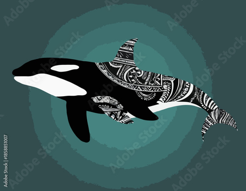 orca silhouette in animal ethnic, polynesia tribal illustration