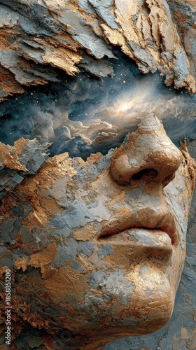 Wallpaper Mural Surreal Cosmic Vision: Abstract Face Blending with Universe and Clouds Torontodigital.ca