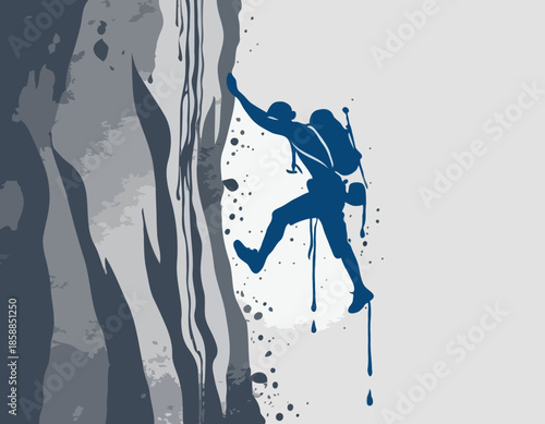 Stenciled Rock Climber with Dripping Paint Vector Art for Appare