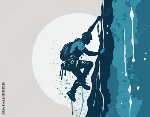 Stenciled Rock Climber with Dripping Paint Vector Art for Appare