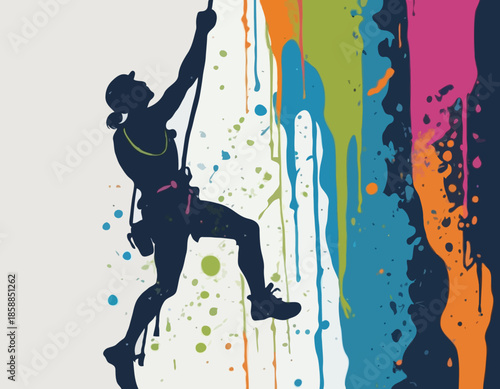 Stenciled Rock Climber with Dripping Paint Vector Art for Appare