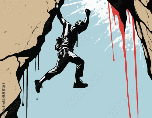 Stenciled Rock Climber with Dripping Paint Vector Art for Appare