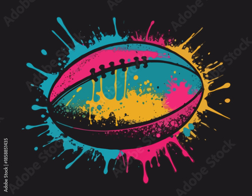 Grunge Stencil Rugby Ball with Dripping Paint Spray Illustration