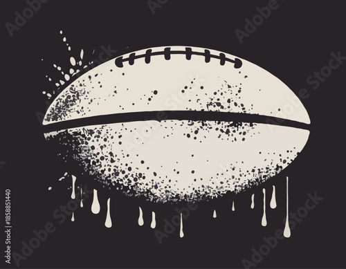 Grunge Stencil Rugby Ball with Dripping Paint Spray Illustration