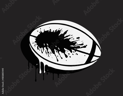 Grunge Stencil Rugby Ball with Dripping Paint Spray Illustration