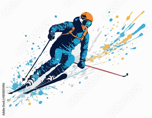Dynamic Skier Silhouette in Ink Splatter Design