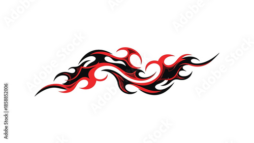Dynamic black and red tribal flame design featuring abstract, swirling, and sharp-edged fiery elements