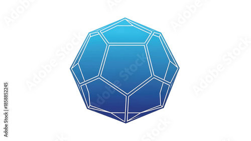 Geometric polyhedral shape with blue gradient fill and white wireframe outlines on a white background