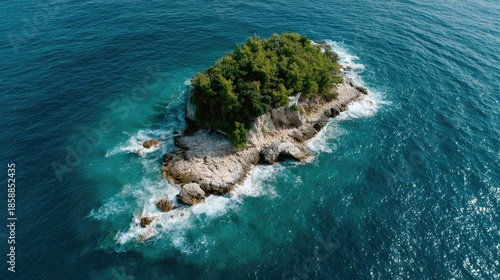 Wallpaper Mural Aerial View of a Small Rocky Island Surrounded by Turquoise Ocean Waves Torontodigital.ca
