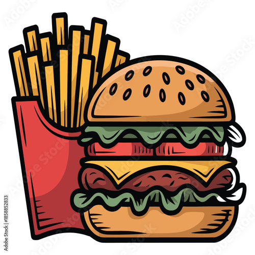 Classic american burger and fries combo showcasing delicious fast food with juicy patty crisp toppings for satisfying meal and indulgence experience