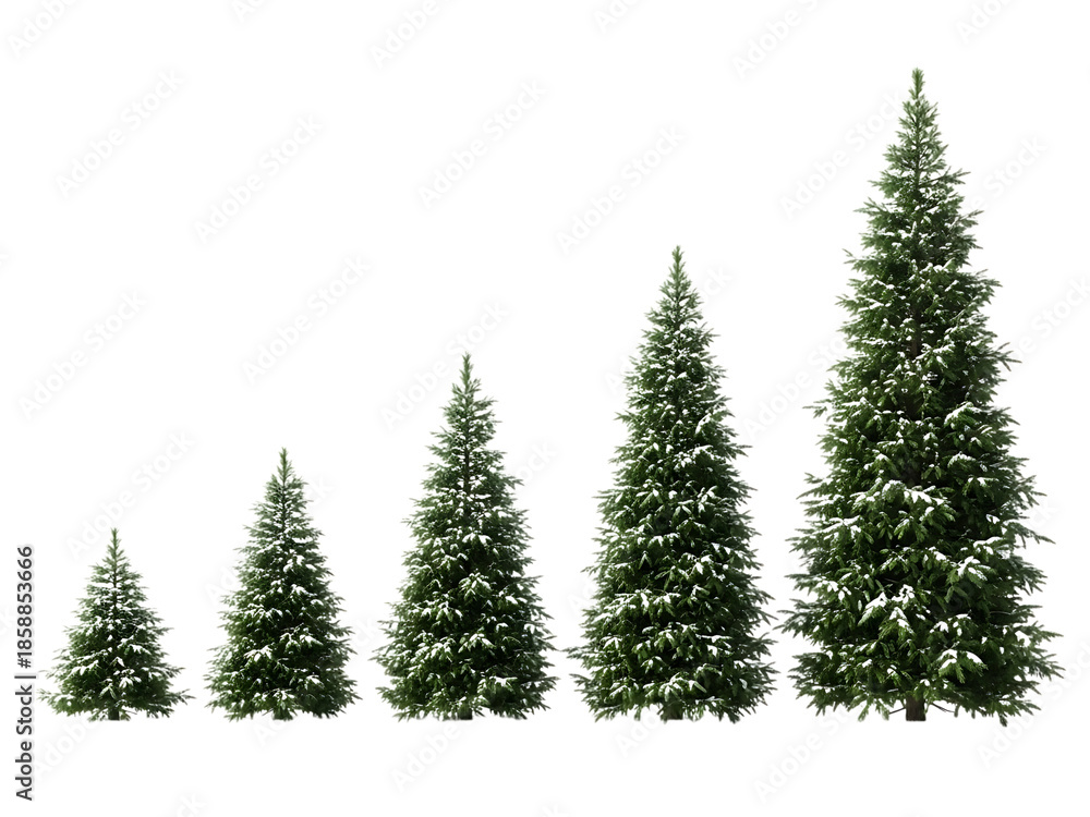 Fototapeta premium Christmas trees, snowy pine cones, isolated on transparent background