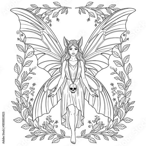 Witch and Cat Flying on Broomstick Black Silhouette Vector