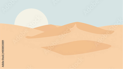 Desert landscape. Desert dunes with sunrise. Illustration of a desert landscape. 