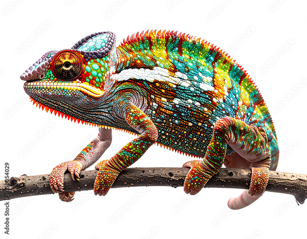 Fototapeta premium Color-Shifting Chameleon with Glossy White Highlights