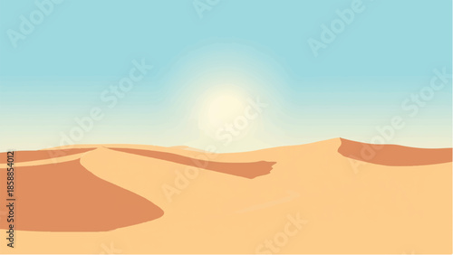 Desert landscape. Desert dunes with sunrise. Illustration of a desert landscape. 