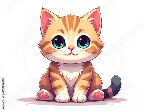 Cartoon Baby Kitten with Big Gray Eyes