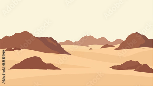 Rocky Desert landscape. Illustration of a desert landscape. Desert dunes. Vector illustration.