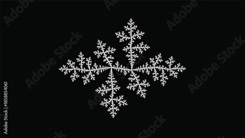 Intricate white fractal pattern resembling a snowflake or abstract branching structure on a dark background