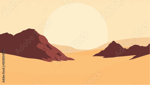 Rocky Desert landscape. Illustration of a desert landscape. Desert dunes. Vector illustration.