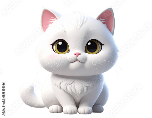 Cute White 3D Cartoon Cat Sitting Pose