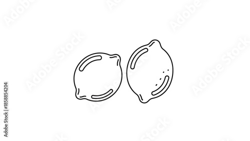 Minimalist black outline drawing featuring two fresh lemons on a clean white background, digital art