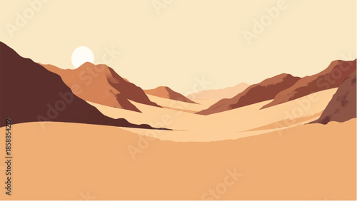 Rocky Desert landscape. Illustration of a desert landscape. Desert dunes. Vector illustration.