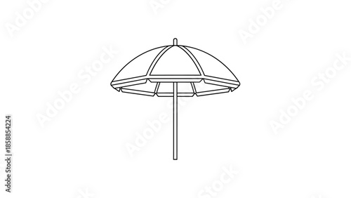 Minimalist black outline drawing of a classic beach umbrella, providing shade, on a plain white background