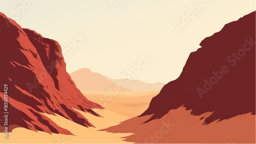 Rocky Desert landscape. Illustration of a desert landscape. Desert dunes. Vector illustration.