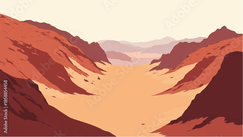 Rocky Desert landscape. Illustration of a desert landscape. Desert dunes. Vector illustration.