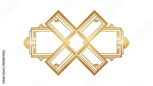 Ornate golden Art Deco style geometric frames with fan details, symmetrical design on white
