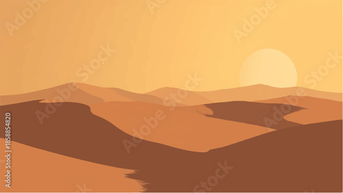 Desert landscape. Desert dunes with sunset. Illustration of a desert landscape. 
