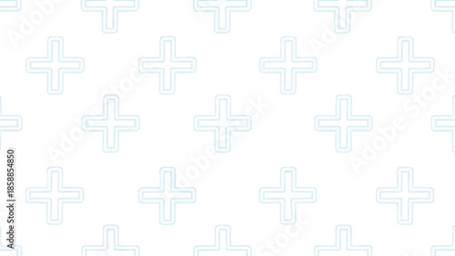 Seamless pattern of light blue outlined plus signs on a clean white background