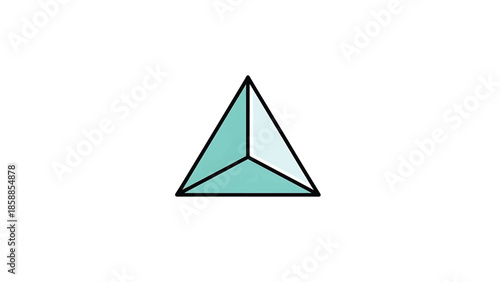 Simple 3D geometric tetrahedron with teal and light blue faces, black outline on white background