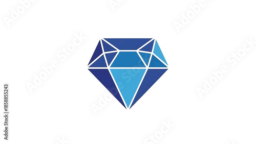 Stylized blue and dark blue diamond graphic with geometric facets on a clean white background