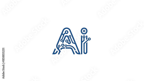 Stylized blue 'AI' letters formed by circuit board traces and components on a clean white background